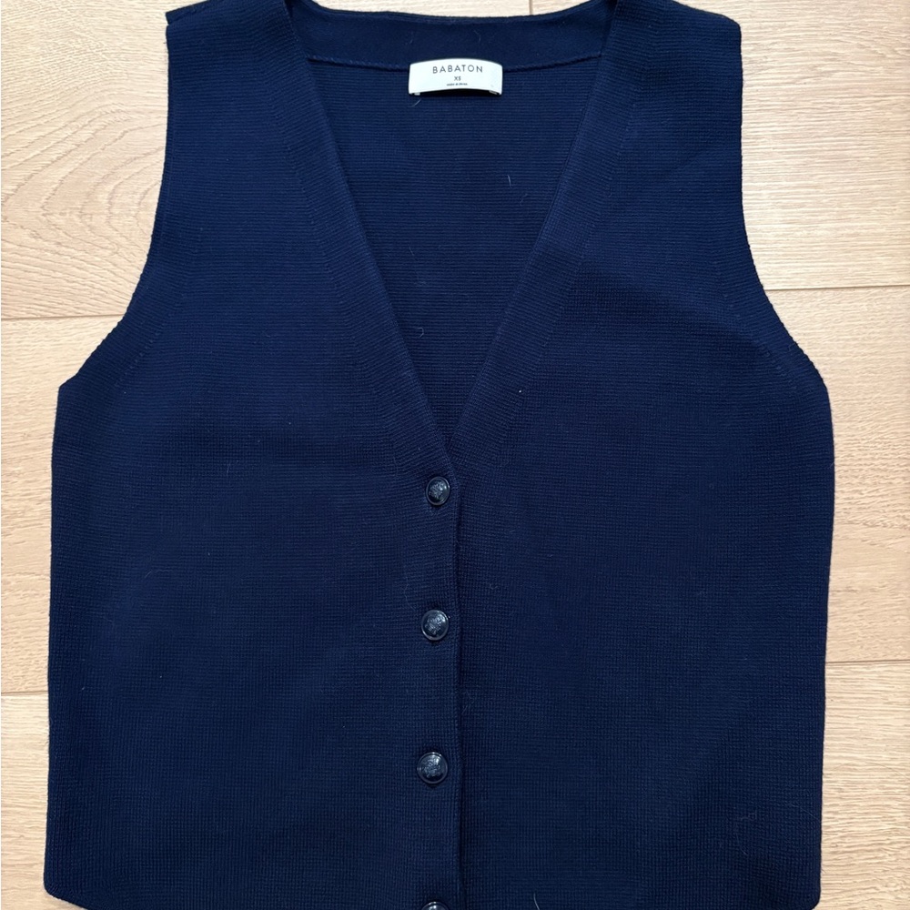 Babaton Wonder Yarn Knit Navy Blue Vest Cardigan